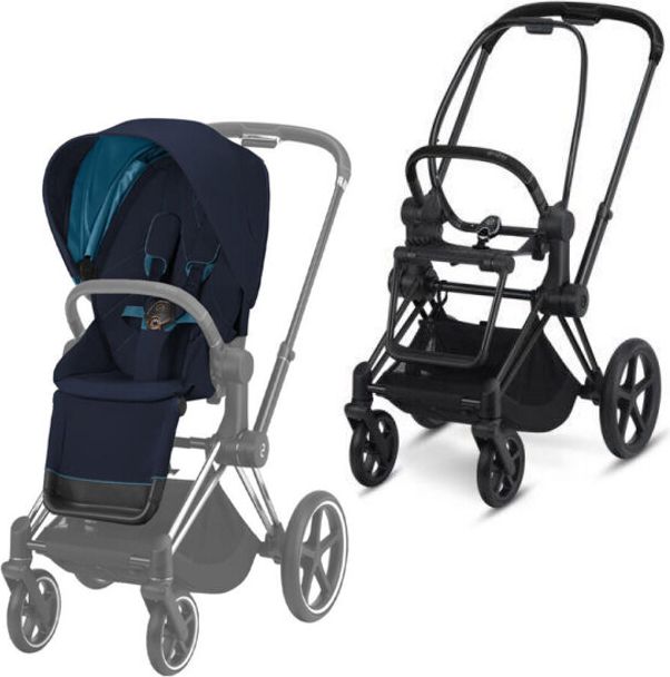 CYBEX Kočárek Priam podvozek Matt Black + seat pack Nautical Blue - obrázek 1