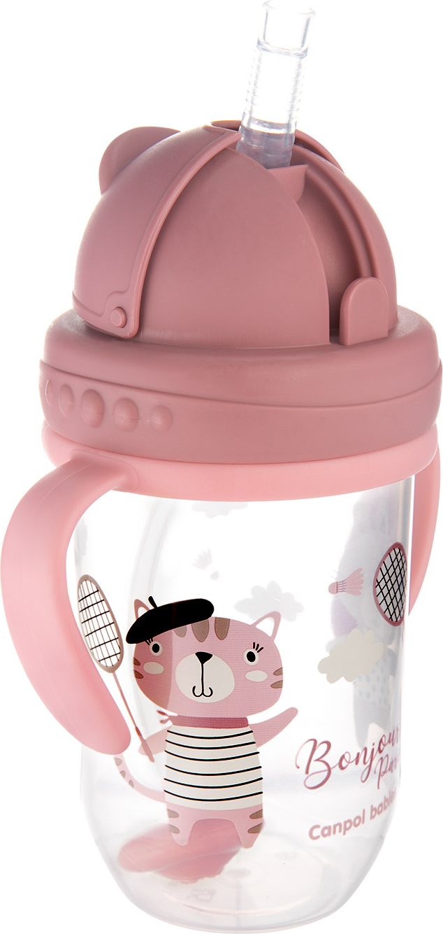CANPOL BABIES Hrneček nevylévací se slámkou a závažím 270 ml Bonjour Paris růžový, 6m+ - obrázek 4