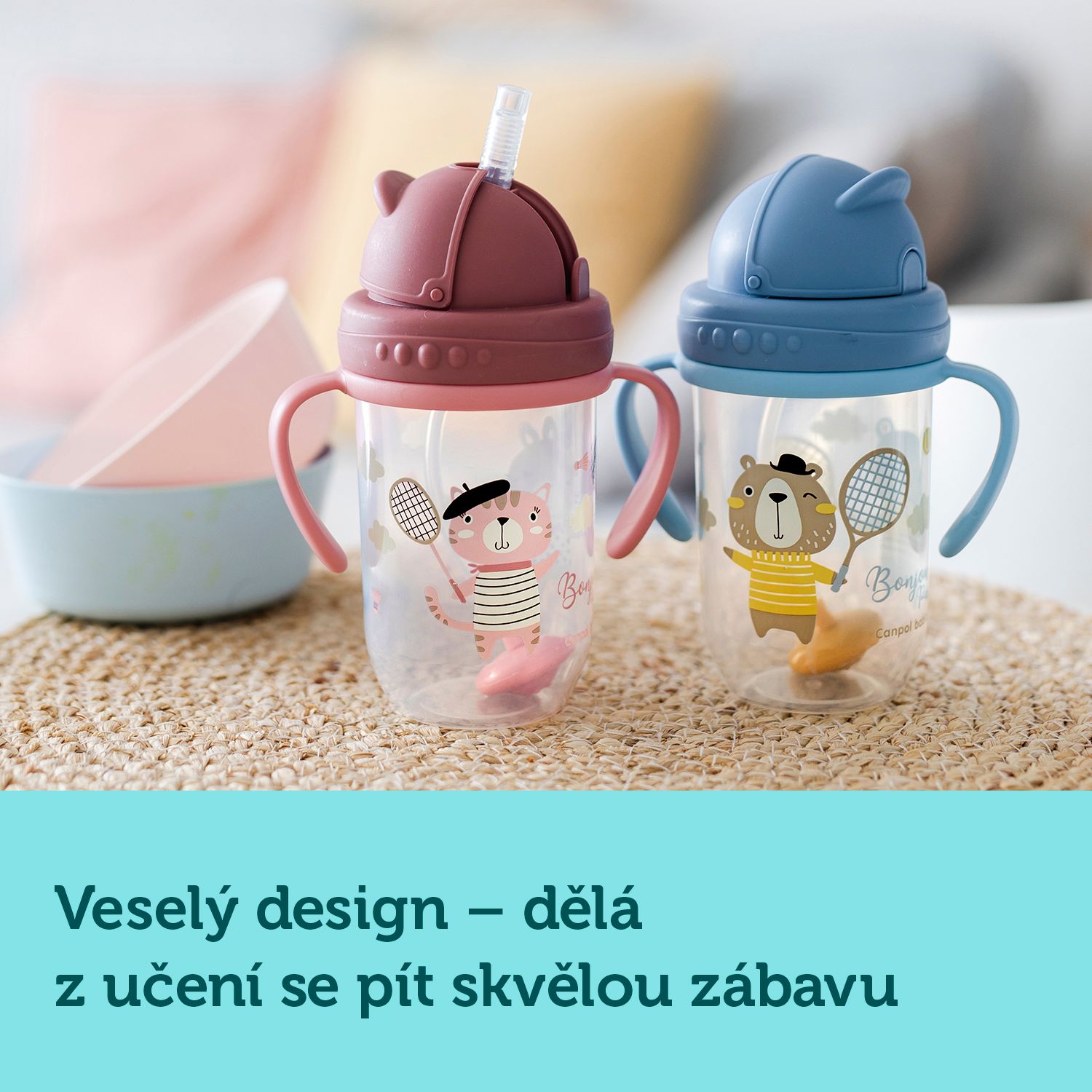 CANPOL BABIES Hrneček nevylévací se slámkou a závažím 270 ml Bonjour Paris růžový, 6m+ - obrázek 14