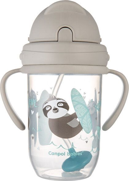 CANPOL BABIES Hrneček nevylévací se slámkou a závažím Exotic animals 270 ml šedý, 6m+ - obrázek 1