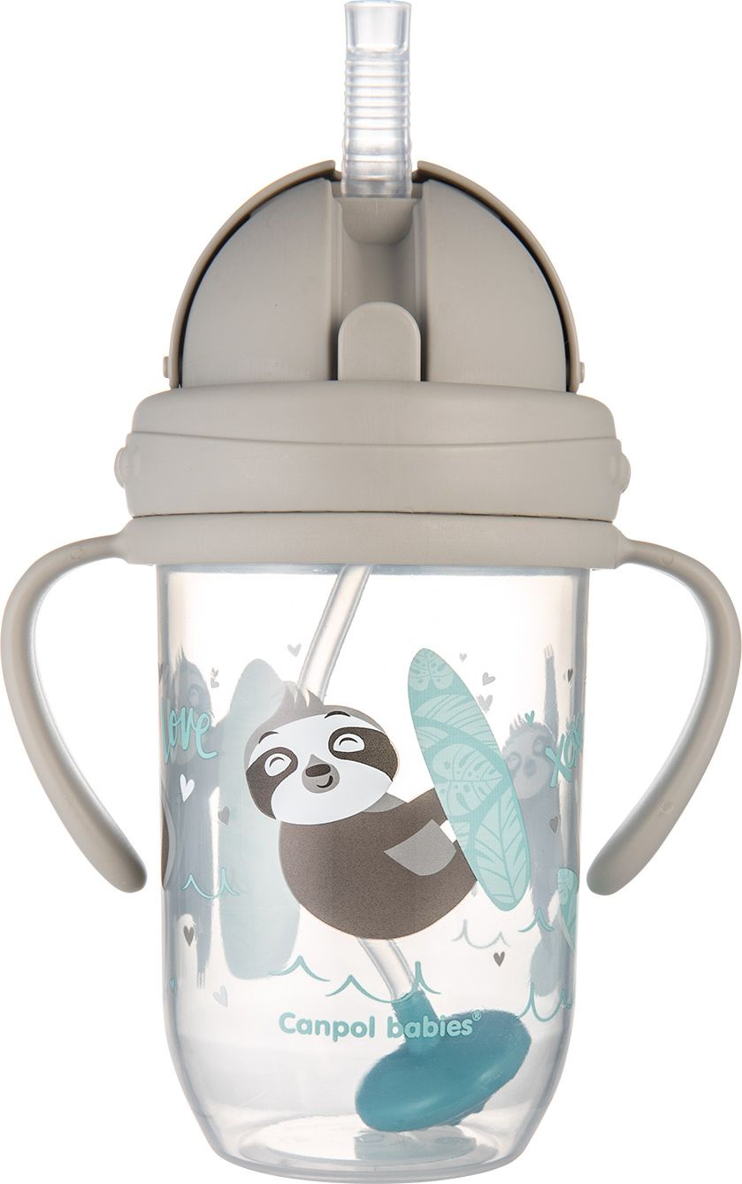 CANPOL BABIES Hrneček nevylévací se slámkou a závažím Exotic animals 270 ml šedý, 6m+ - obrázek 2