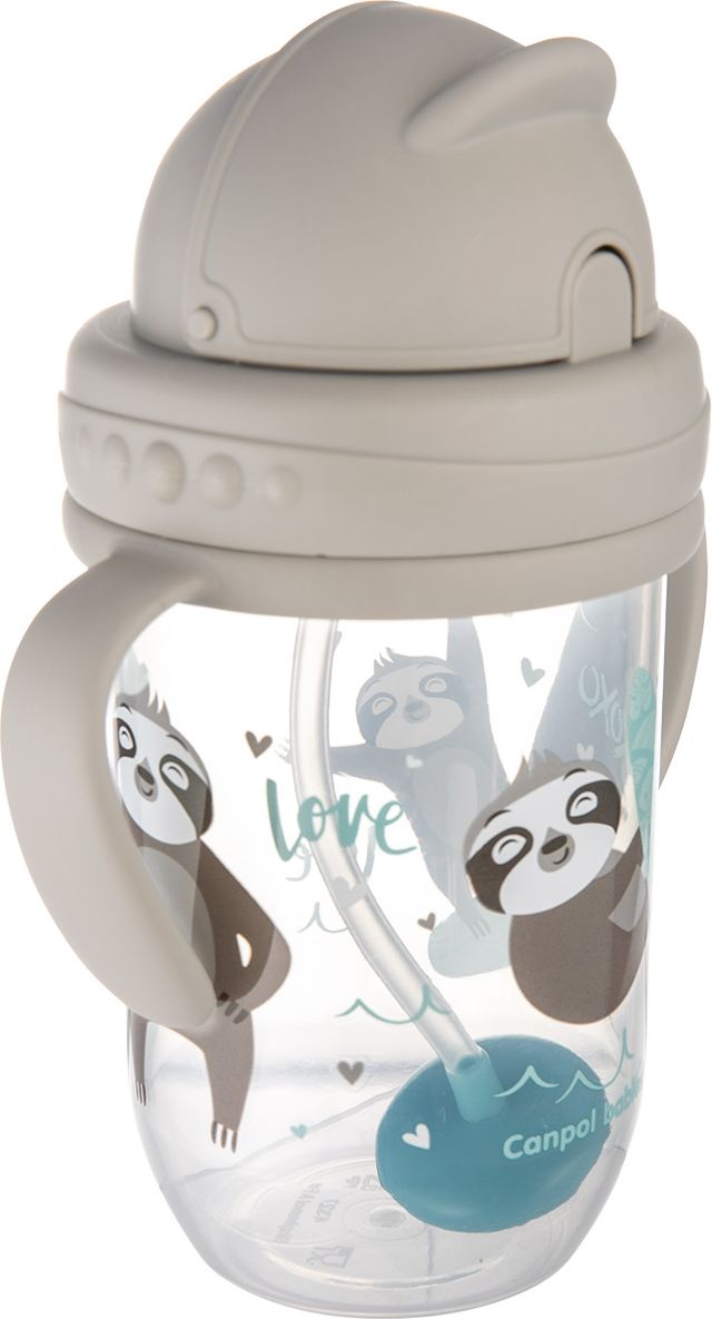 CANPOL BABIES Hrneček nevylévací se slámkou a závažím Exotic animals 270 ml šedý, 6m+ - obrázek 3