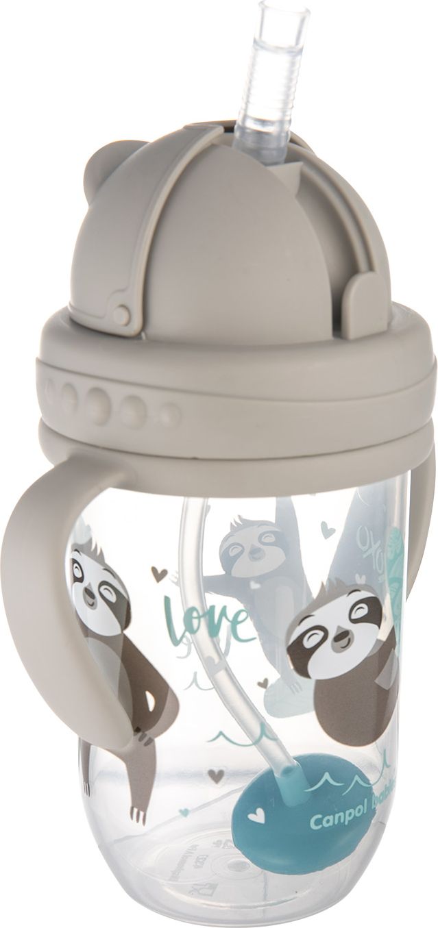 CANPOL BABIES Hrneček nevylévací se slámkou a závažím Exotic animals 270 ml šedý, 6m+ - obrázek 4