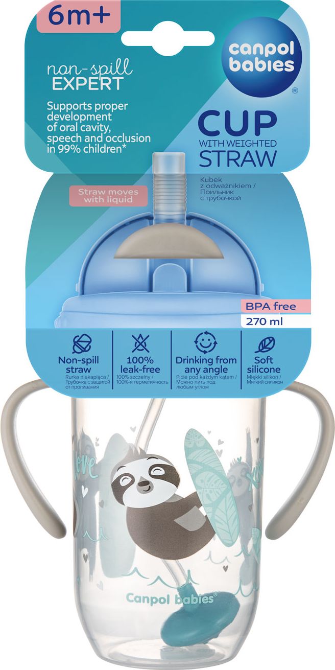 CANPOL BABIES Hrneček nevylévací se slámkou a závažím Exotic animals 270 ml šedý, 6m+ - obrázek 5