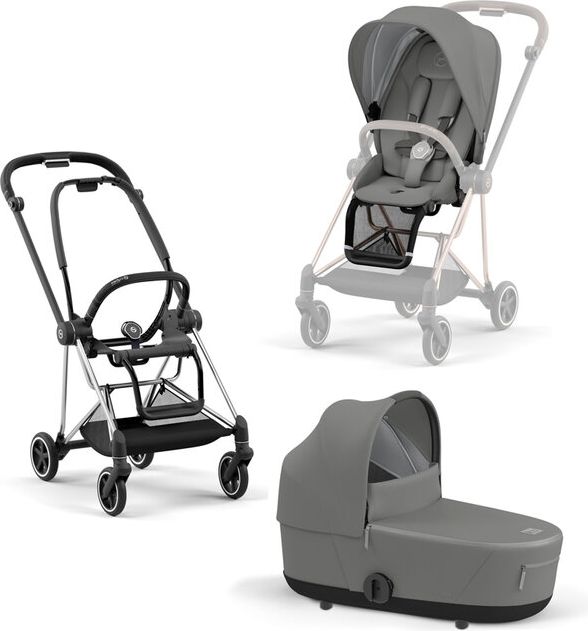 CYBEX Kočárek Mios 3.0 Chrome Black, seat pack, lux carry cot Soho Grey - obrázek 1