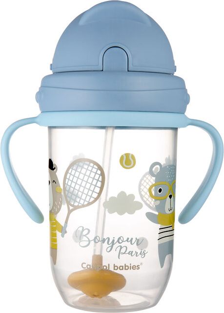 CANPOL BABIES Hrneček nevylévací se slámkou a závažím 270 ml Bonjour Paris modrý, 6m+ - obrázek 1