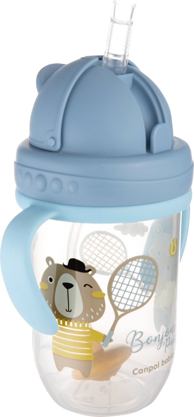 CANPOL BABIES Hrneček nevylévací se slámkou a závažím 270 ml Bonjour Paris modrý, 6m+ - obrázek 4
