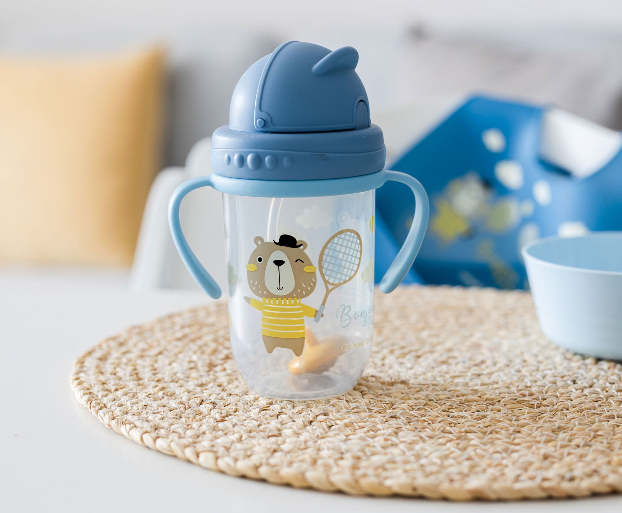CANPOL BABIES Hrneček nevylévací se slámkou a závažím 270 ml Bonjour Paris modrý, 6m+ - obrázek 6