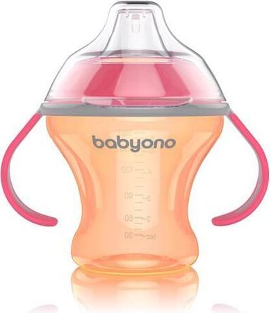 BABYONO Hrnek netekoucí s měkkým náustkem Natural nursing 180 ml oranžový - obrázek 1