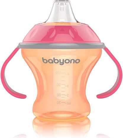 BABYONO Hrnek netekoucí s měkkým náustkem Natural nursing 180 ml oranžový - obrázek 2