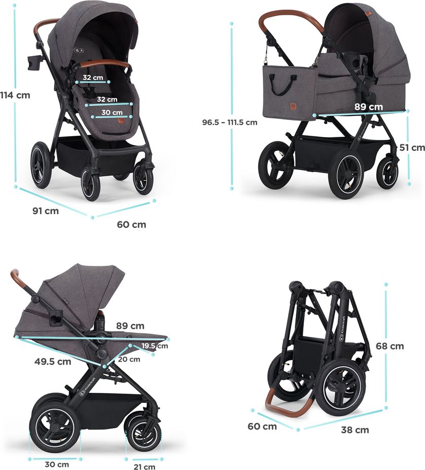 KINDERKRAFT Kočárek kombinovaný B-tour Lite 3v1 Dark Grey - obrázek 5