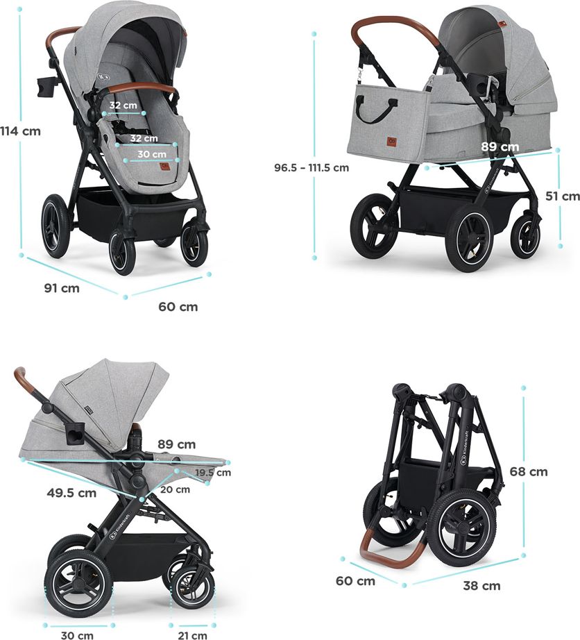 KINDERKRAFT Kočárek kombinovaný B-tour Lite 3v1 Light Grey - obrázek 12