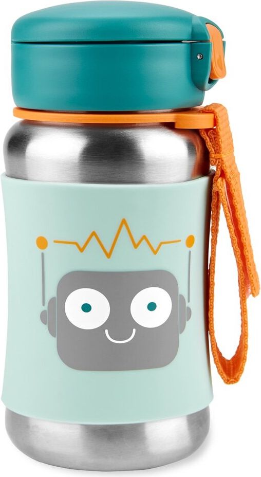 SKIP HOP Spark Style Láhev s brčkem na vodu nerez Robot 12 m+ - obrázek 1