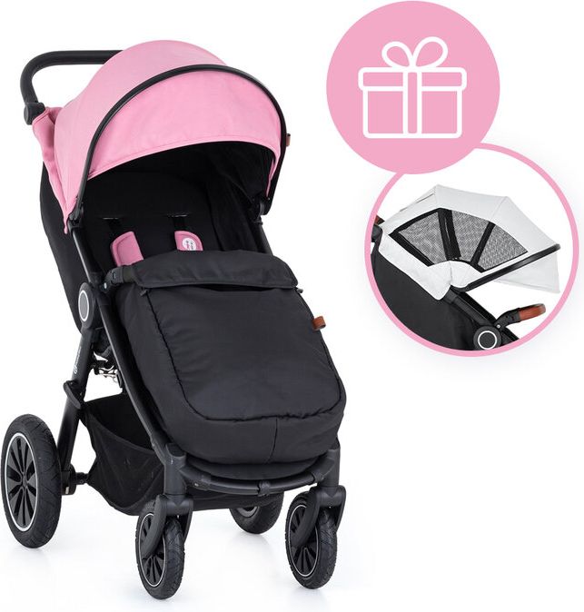 PETITE&MARS Kočárek Street+ Air Black Rose Pink Complete + stříška letní na Street+ Summer Silver - obrázek 1