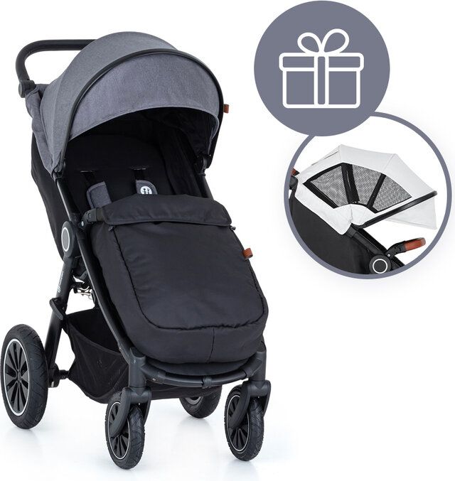 PETITE&MARS Kočárek Street+ Air Black Ultimate Grey Complete + stříška letní Street+ Summer Silver - obrázek 1