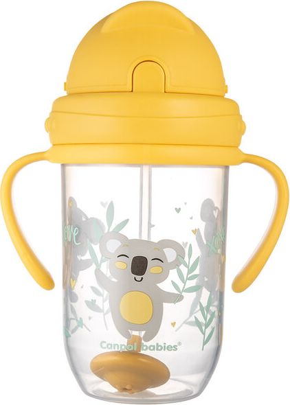 CANPOL BABIES Hrneček nevylévací se slámkou a závažím Exotic animals 270 ml žlutý, 6m+ - obrázek 1