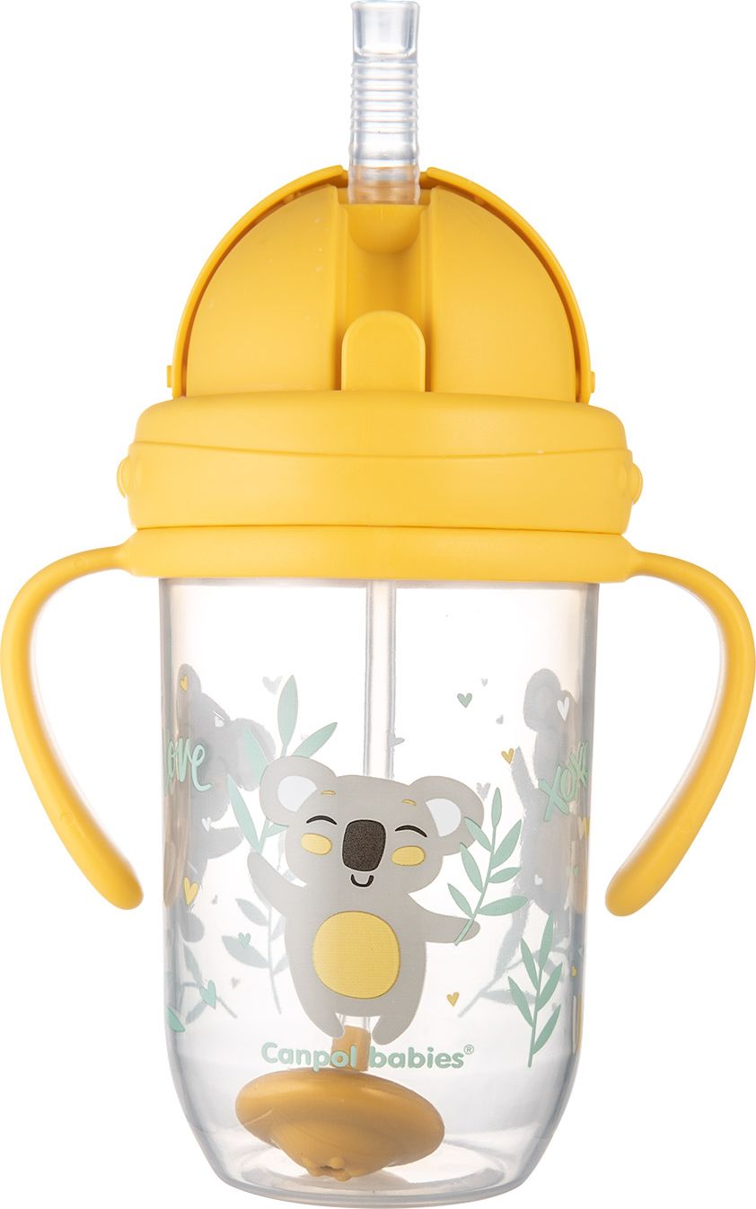 CANPOL BABIES Hrneček nevylévací se slámkou a závažím Exotic animals 270 ml žlutý, 6m+ - obrázek 2