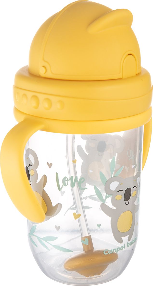 CANPOL BABIES Hrneček nevylévací se slámkou a závažím Exotic animals 270 ml žlutý, 6m+ - obrázek 3