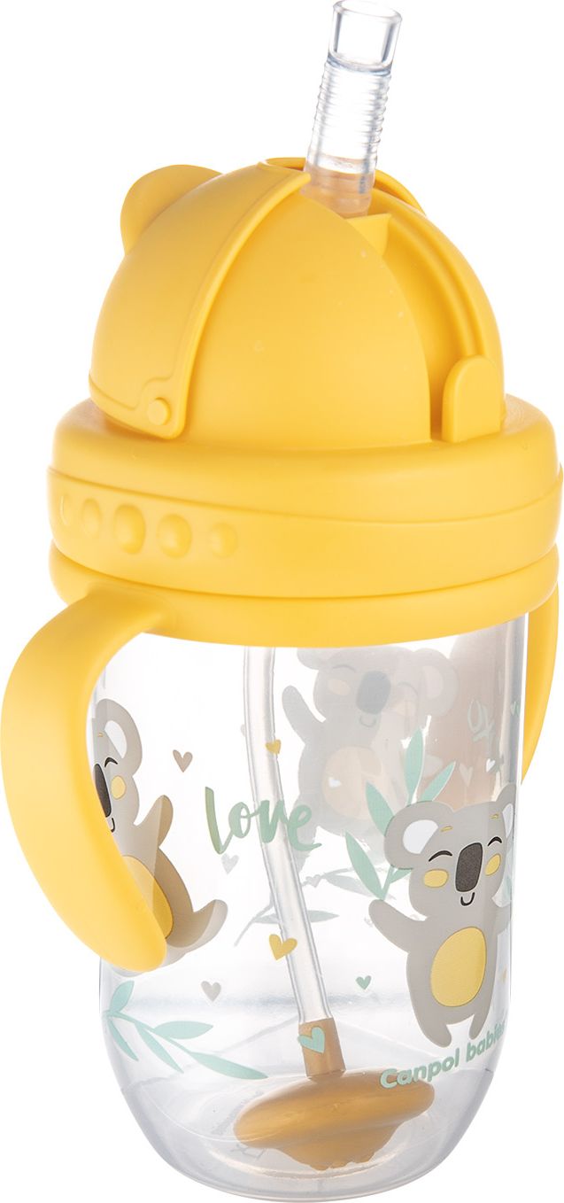 CANPOL BABIES Hrneček nevylévací se slámkou a závažím Exotic animals 270 ml žlutý, 6m+ - obrázek 4