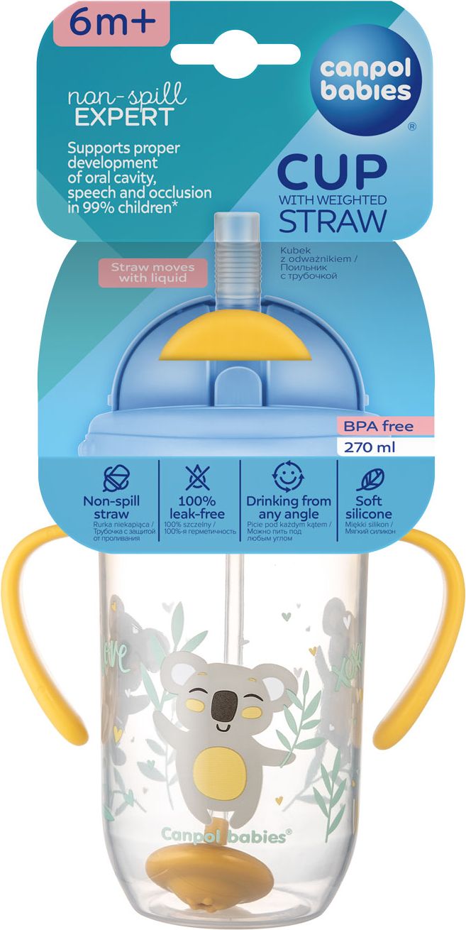 CANPOL BABIES Hrneček nevylévací se slámkou a závažím Exotic animals 270 ml žlutý, 6m+ - obrázek 5