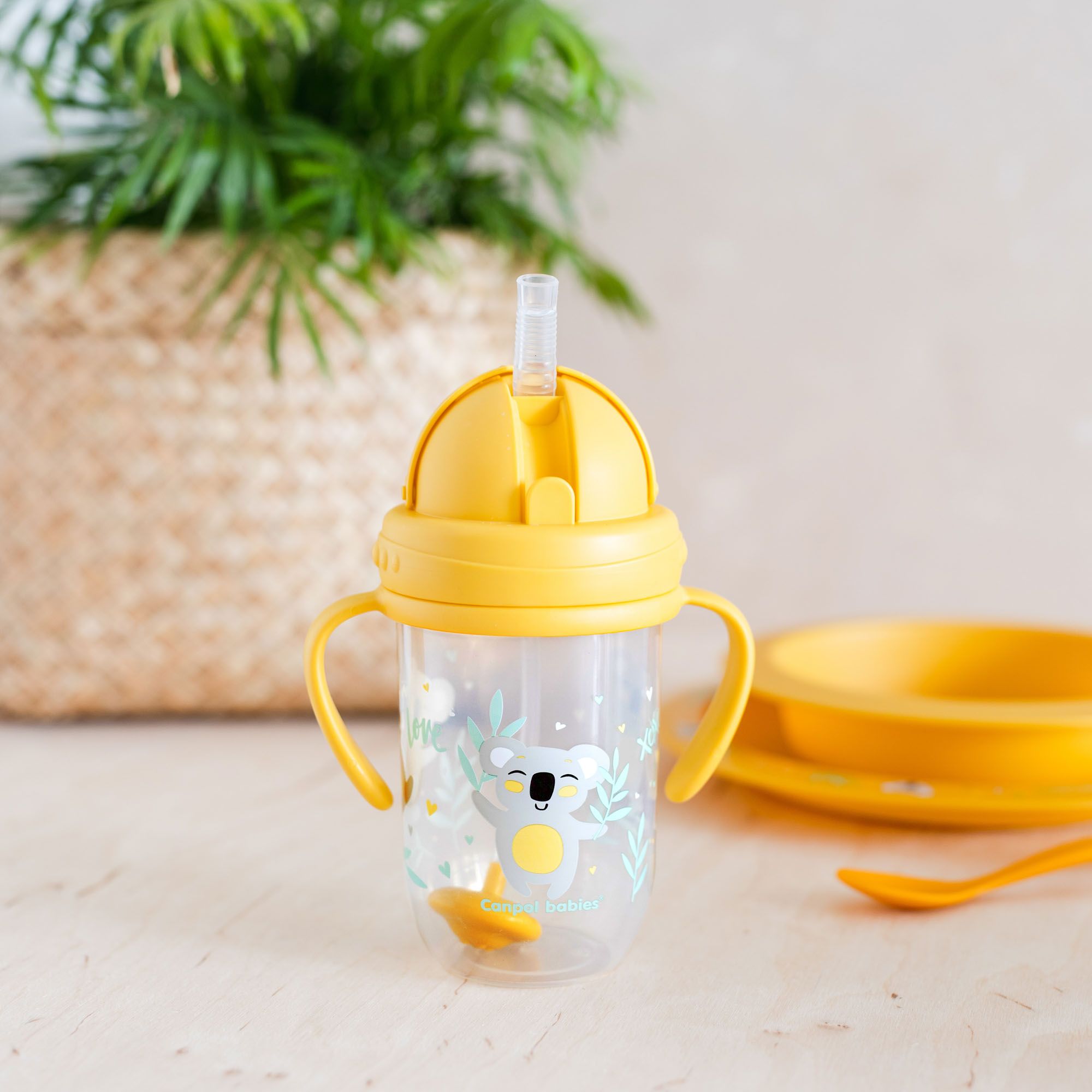 CANPOL BABIES Hrneček nevylévací se slámkou a závažím Exotic animals 270 ml žlutý, 6m+ - obrázek 6
