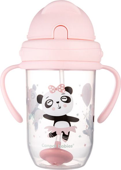 CANPOL BABIES Hrneček nevylévací se slámkou a závažím Exotic animals 270 ml růžový, 6m+ - obrázek 1