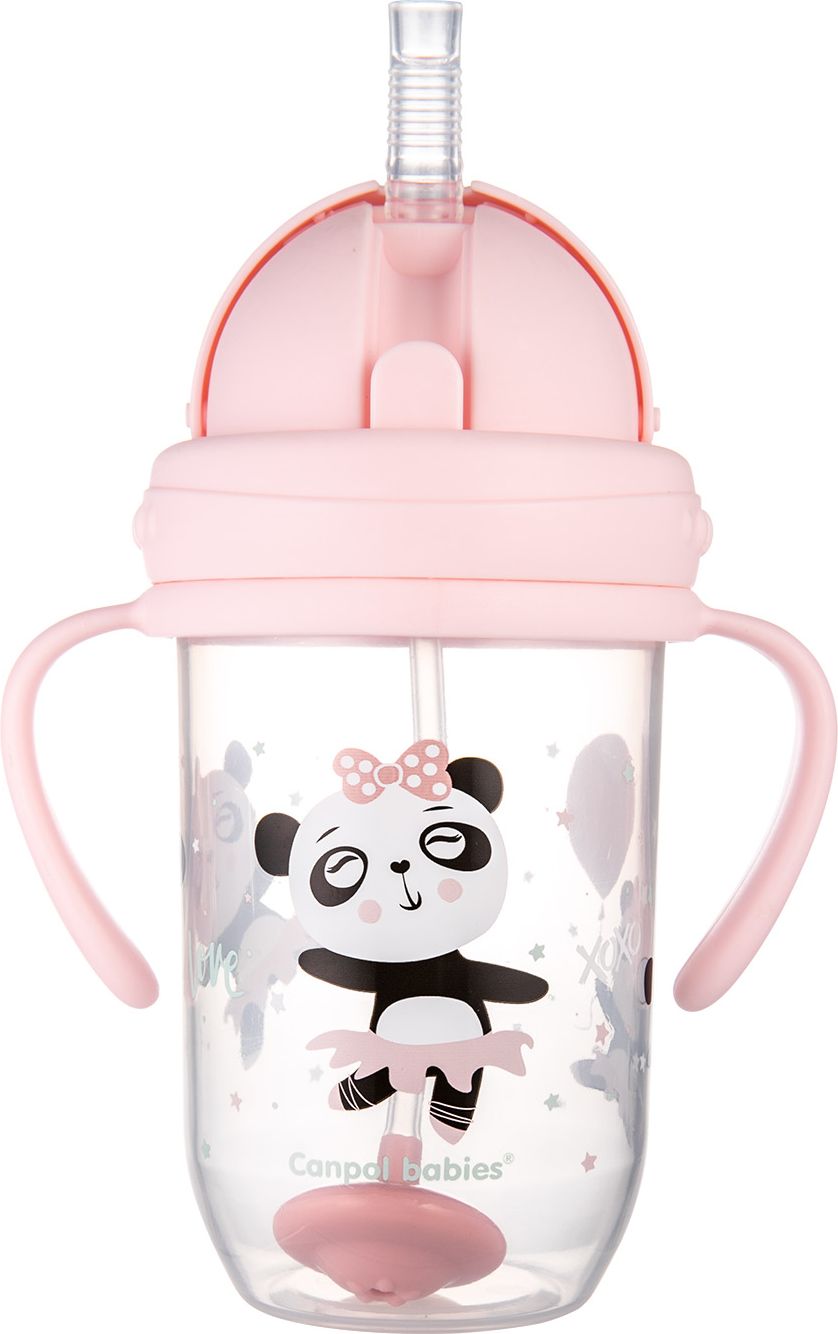 CANPOL BABIES Hrneček nevylévací se slámkou a závažím Exotic animals 270 ml růžový, 6m+ - obrázek 2