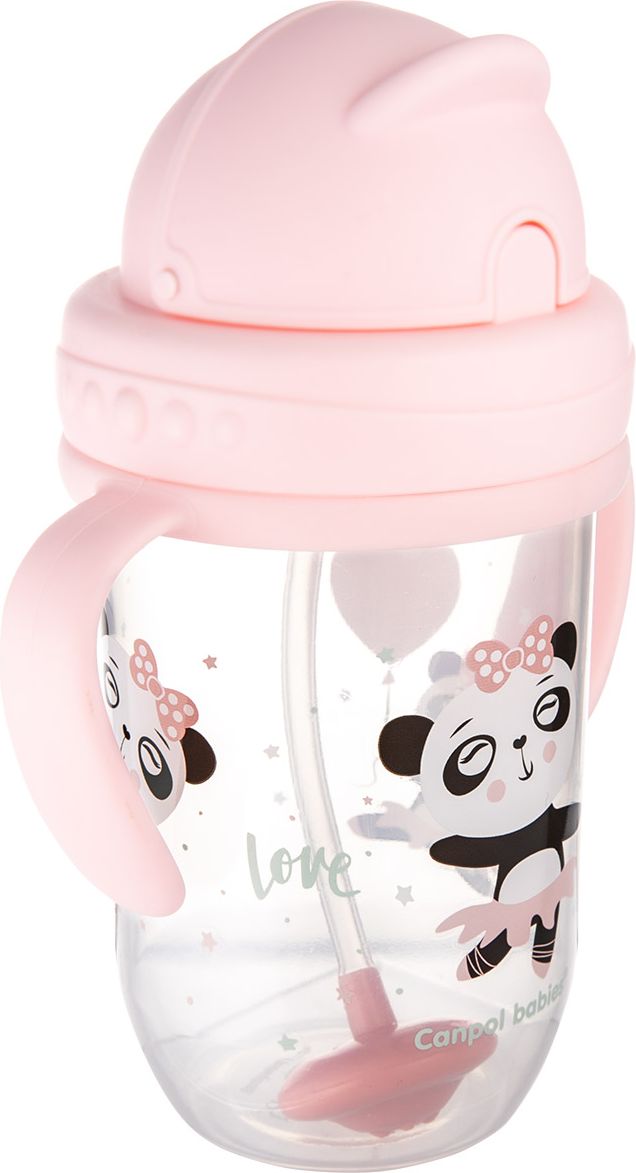 CANPOL BABIES Hrneček nevylévací se slámkou a závažím Exotic animals 270 ml růžový, 6m+ - obrázek 3