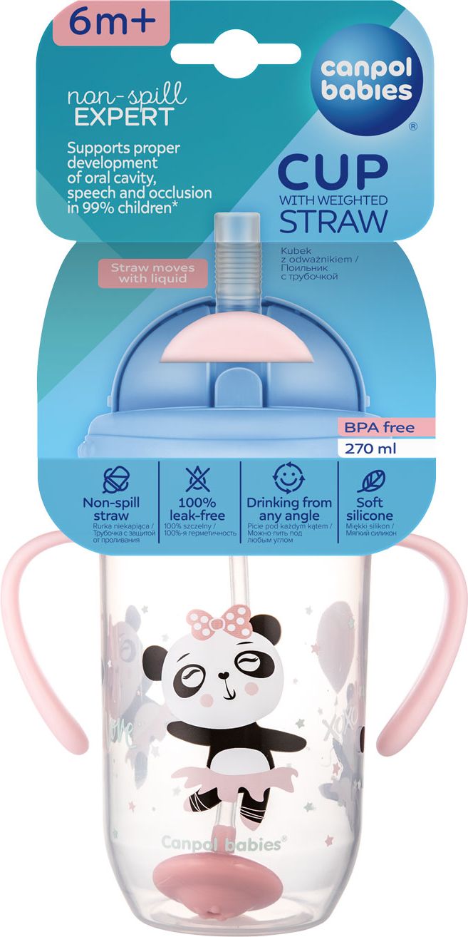 CANPOL BABIES Hrneček nevylévací se slámkou a závažím Exotic animals 270 ml růžový, 6m+ - obrázek 5