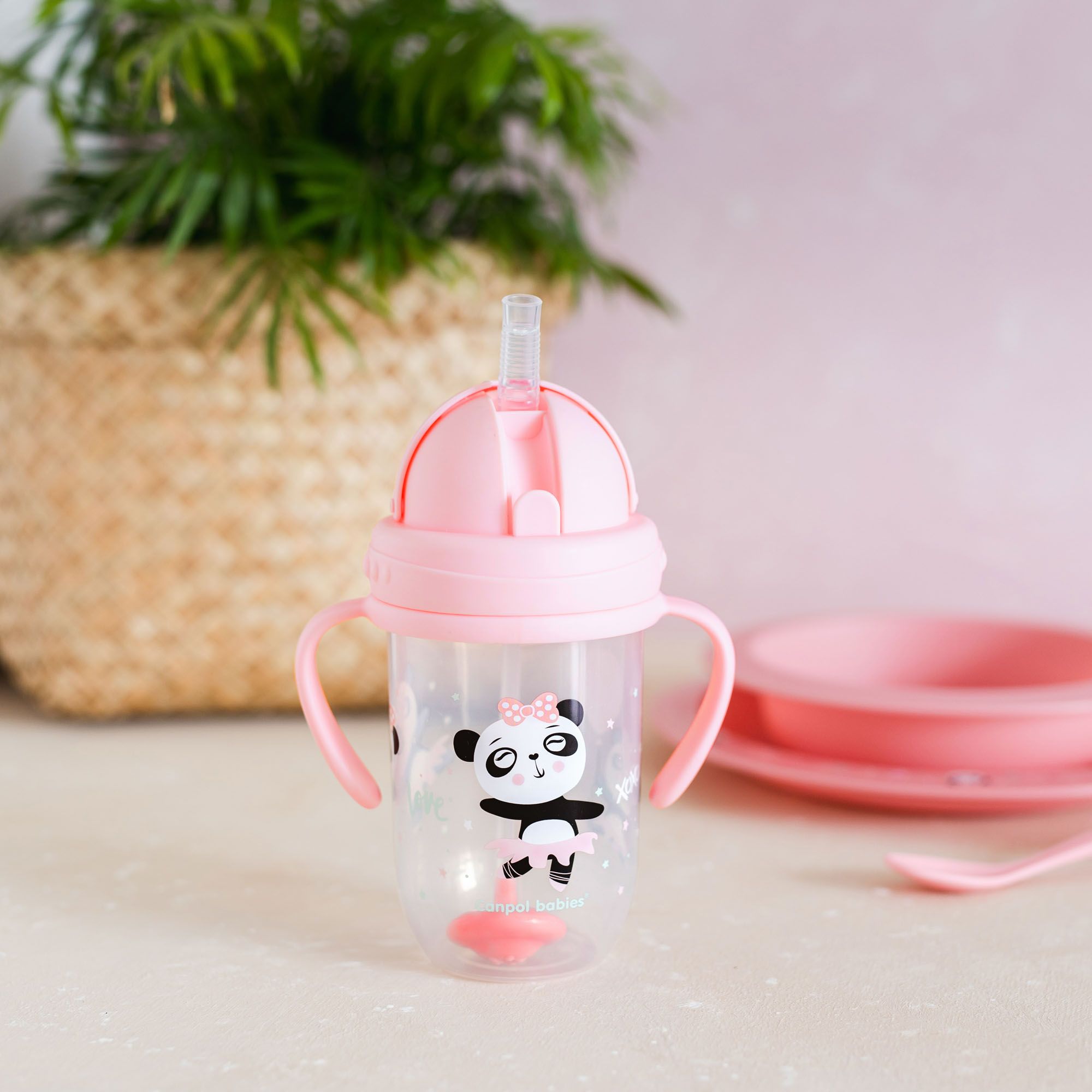 CANPOL BABIES Hrneček nevylévací se slámkou a závažím Exotic animals 270 ml růžový, 6m+ - obrázek 6
