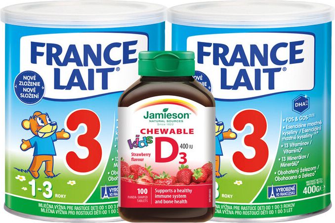 FRANCE LAIT 3 Duo + Jamieson Vitamin D3 KIDS 400IU 100tbl - jahoda - obrázek 1