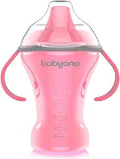 BABYONO Hrnek netekoucí s tvrdým náustkem Natural nursing 260 ml růžový - obrázek 1