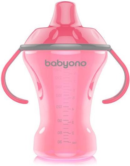 BABYONO Hrnek netekoucí s tvrdým náustkem Natural nursing 260 ml růžový - obrázek 2