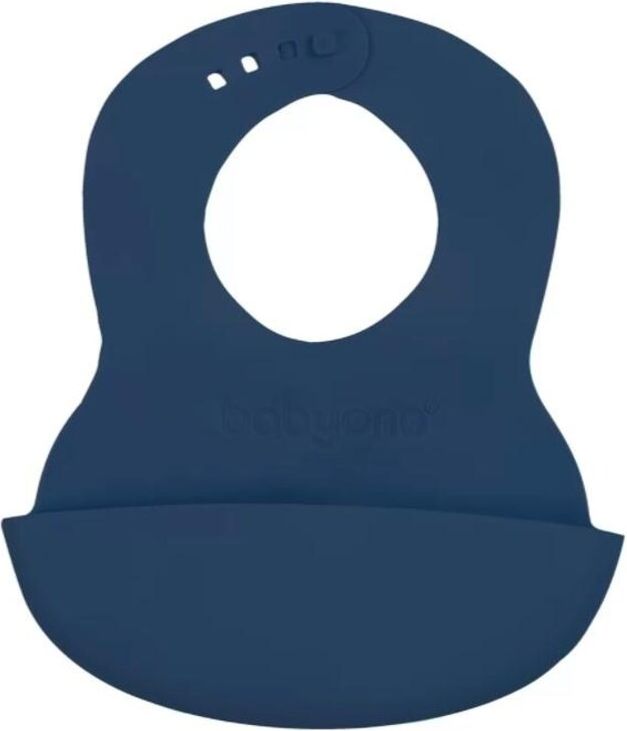 BABYONO Bryndák měkký plastový s kapsou bez BPA dark blue 6 m+ - obrázek 1