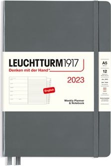 Týdenní diář a zápisník Leuchtturm Anthracite, Weekly Planner & Notebook Medium (A5) 2023, with extra booklet, English - obrázek 1
