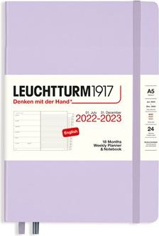 Týdenní diář Leuchtturm 18ti měsíční Lilac, Weekly Planner & Notebook Medium (A5), 2023 with extra booklet, English - obrázek 1