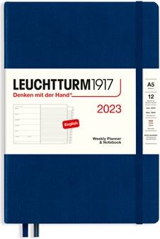 Týdenní diář a zápisník Leuchtturm Navy, Weekly Planner & Notebook Medium (A5) 2023, with extra booklet, English - obrázek 1