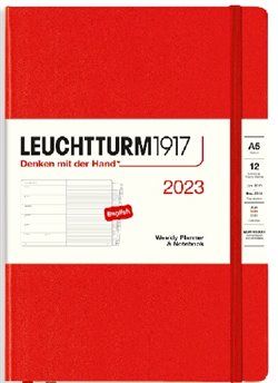 Týdenní diář a zápisník Leuchtturm Red, Weekly Planner & Notebook Medium (A5) 2023, with extra booklet, English - obrázek 1
