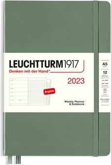 Diář Leuchtturm 2023 Olive, Weekly Planner & Notebook Medium (A5) 2023, with extra booklet, English - obrázek 1