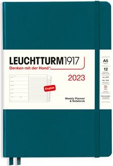 Diář Leuchtturm 2023 Pacific Green, Weekly Planner & Notebook Medium (A5) 2023, with extra booklet, English - obrázek 1
