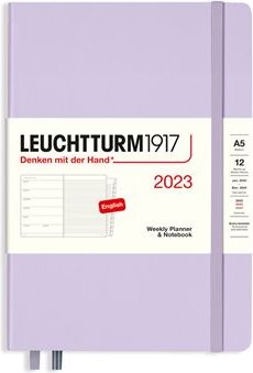 Diář Leuchtturm 2023 Lilac, Weekly Planner & Notebook Medium (A5) 2023, with extra booklet, English - obrázek 1