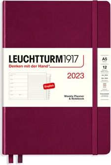 Diář Leuchtturm 2023 Port Red, Weekly Planner & Notebook Medium (A5) 2023, with extra booklet, English - obrázek 1