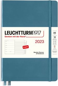 Diář Leuchtturm 2023 Stone Blue, Weekly Planner & Notebook Medium (A5) 2023, with extra booklet, English - obrázek 1