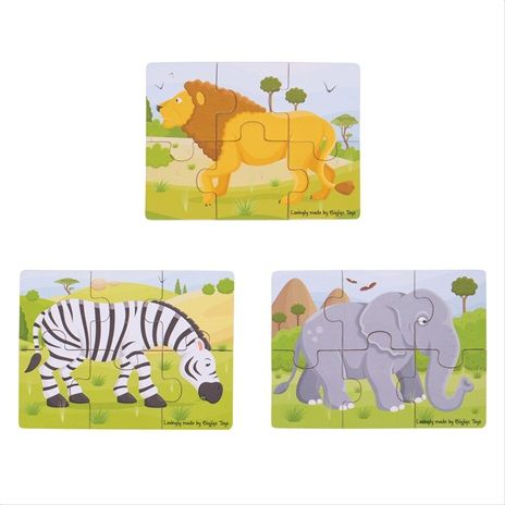 Bigjigs Toys puzzle 3v1 safari zvířátka - obrázek 1