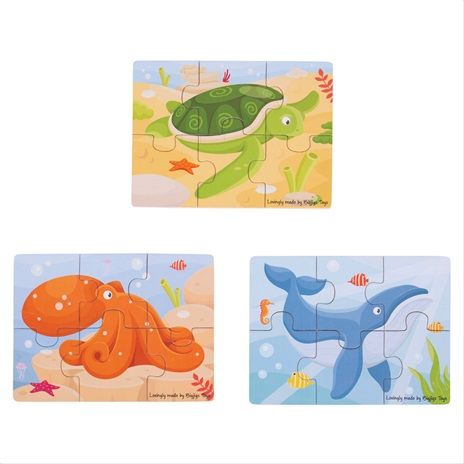Bigjigs Toys puzzle 3v1 mořské zvířátka - obrázek 1