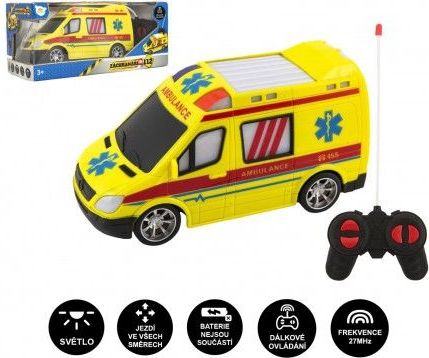 Auto RC ambulance plast 20cm na dálkové ovládání 27MHz na baterie se světlem v krabici 28x13x11cm - obrázek 1