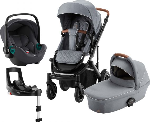 Britax Römer Set 4v1 kočárek Smile III + hl. korba + autosedačka Baby Safe 3 I-SIZE + báze, Nordic Grey - obrázek 1