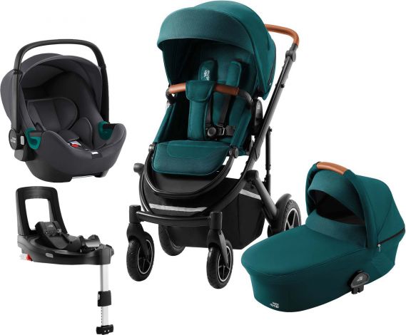 Britax Römer Set 4v1 kočárek Smile III + hl. korba + autosedačka Baby Safe 3 I-SIZE + báze, Atlantic Green - obrázek 1