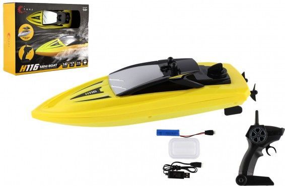 Motorový člun/loď do vody RC plast 22cm žlutý na baterie+dob. pack+USB 2,4Ghz v krabici 29x22x9cm - obrázek 1