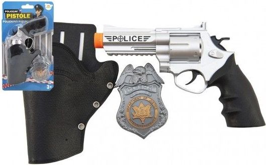 Policejní pistole klapací 20 cm v pouzdru  s odznakem plast na kartě - obrázek 1